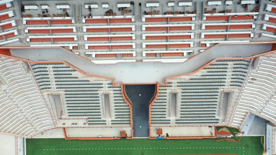 Overhead shot of Texas Memorial stadium in Austin, TX